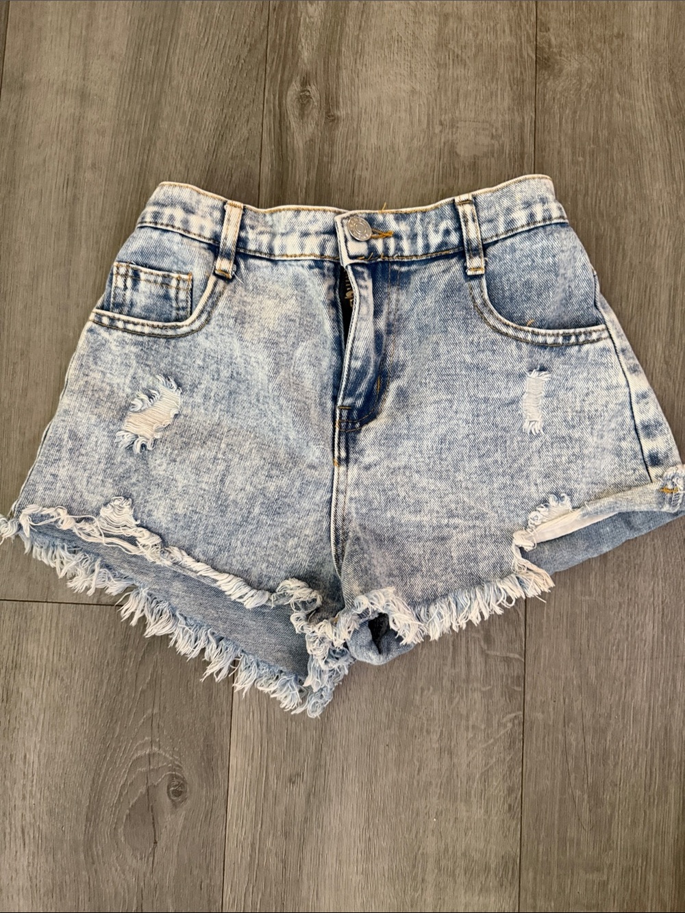 Amazon Light Blue Acid Wash Distressed Denim Shorts
